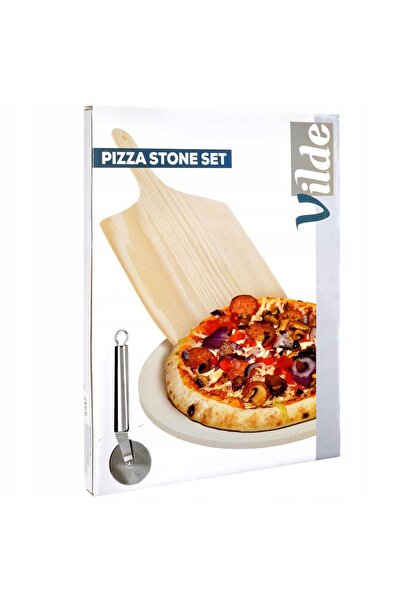 Vilde Piatră de copt pizza din lemn + lopată din lemn + cuțit