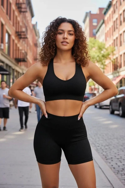 mtm My The Mall Clothing Women's Black Fit Look High Waist Sports Crop Top Sh...
