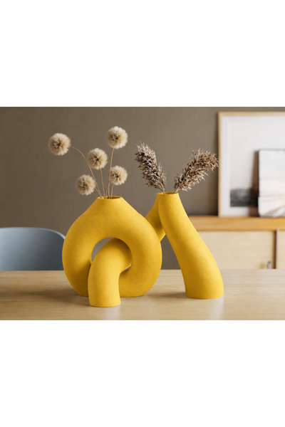 Genel Markalar 3D Baskı Modern Soyut İkili Vazo Seti – Dekoratif Halka Tasarı...