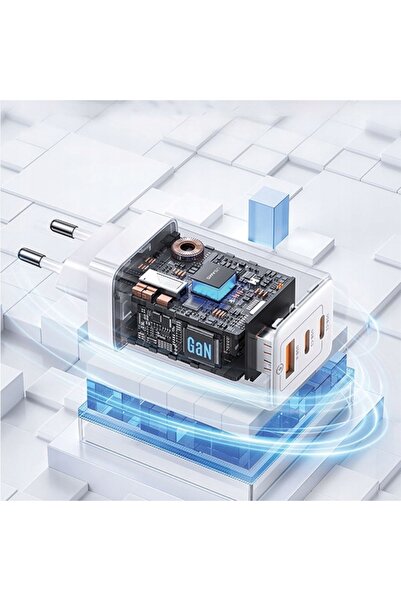 Usams ÎNCĂRCĂTOR DE REȚEA 2XUSB-C+USB-A 65W GAN PD+QC ÎNCĂRCARE RAPIDĂ