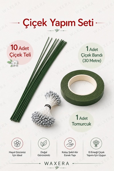 Genel Markalar Çiçek Yapım Seti – 10 Adet Çiçek Teli (30 cm) + 30 Metre Çiçek...