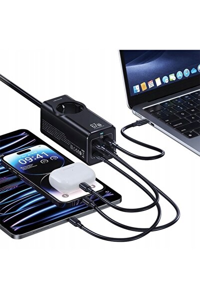 NO BRAND Priză multiplă USAMS AC / AC 2200W, USB-A 5W, 3XUSB-C 67W GAN PD QC FCP