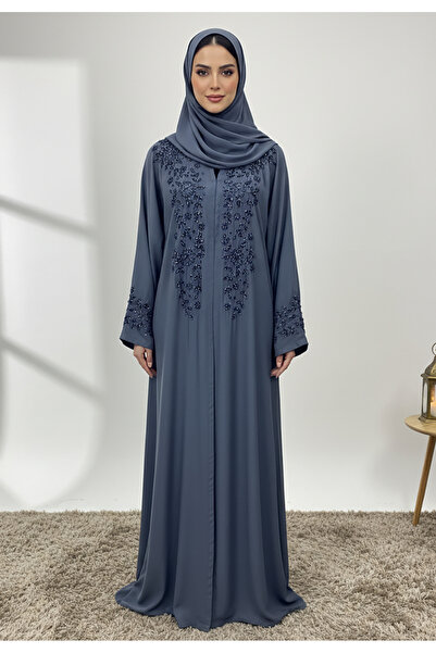 Nukhbaa Lina Crystal Rain & Beaded Neck Abaya-854