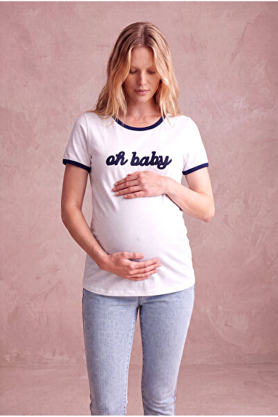 WESTMARK LONDON Maternity White Cotton Crew Neck Short Sleeve Printed T-Shirt...