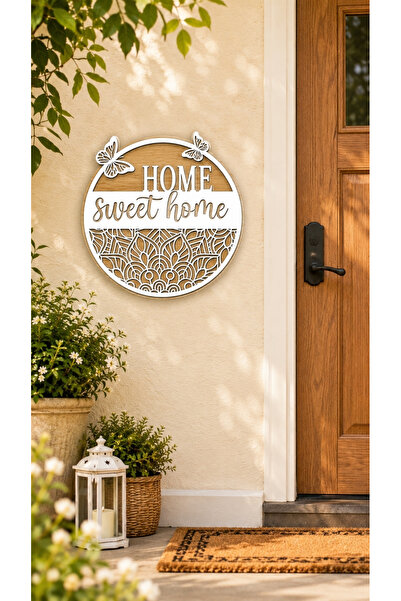 SanArt Tasarım Modern Ahşap Kapı Süsü Home Sweet Home | Lazer Kesim Dekoratif...