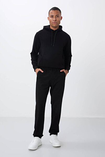 TOMMY LIFE Klasične crne muške trenerke T06Er-84669
