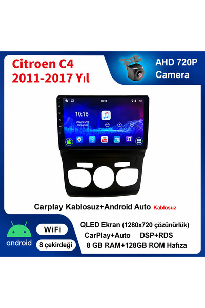 CONION Citroen C4 2011-2017 Yıl uyumlu 8GB Ram 128GB Rom Hafıza Android Kablo...