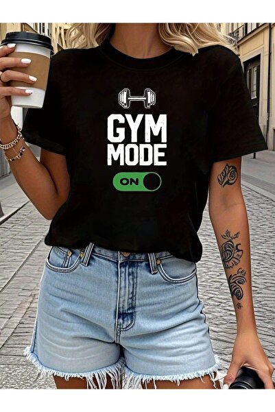 799 Mode on Letter Print T-Shirt, Short Sleeve Crew Neck Casual Top for Summe...