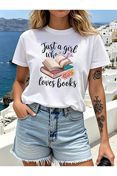 45 BPM Women's "Just a Who Loves Books" T-Shirt - Bookworm Letter Print Short...
