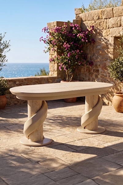 Eymense Malta Masa %100 MDF Granit Tablalı Açılabilir Oval Yemek Masası