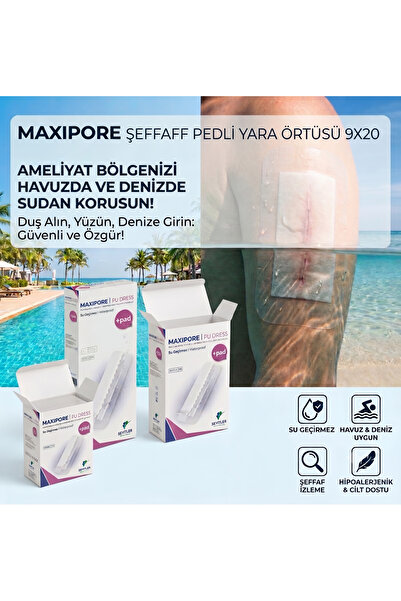 MAXIPORE Şeffaf Su Geçirmez Pedli Yara Örtüsü 9x20 25li