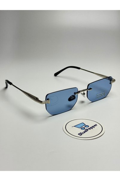 BluePepper Tomsel Blue Sunglasses with T-Detail Frameless Metal Handle Uv400 Protection 53-18-138
