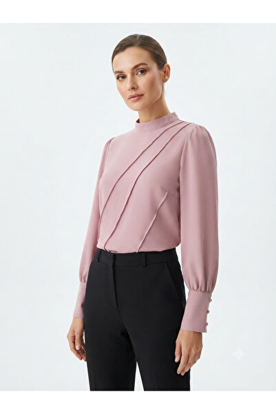 Butik Pudra Pembe Uzun Kollu Bluz