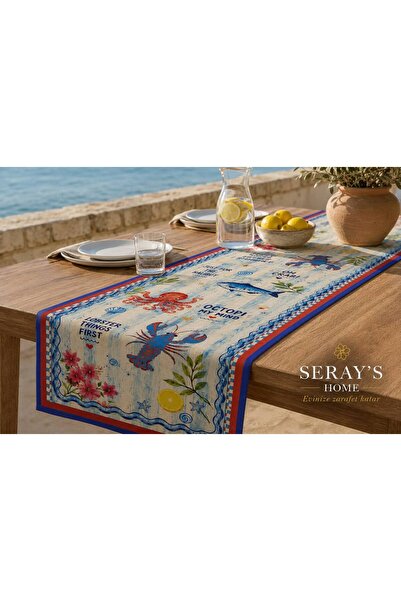 Home Seray’s Deniz Temalı Dijital Baskılı Runner 40x140 cm | Balık Desenli De...