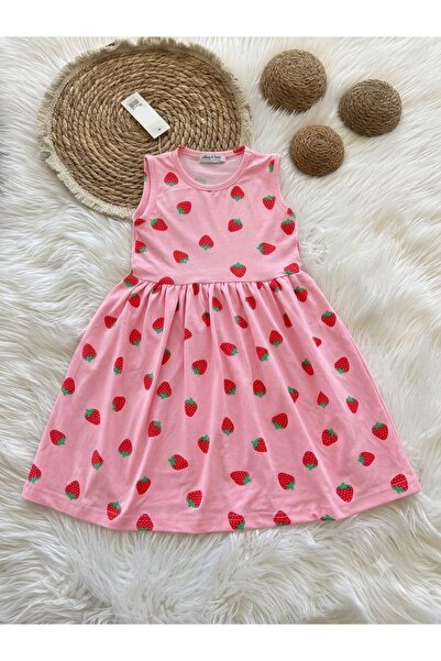 Kids KIZ ÇOCUK ÇİLEKLİ PEMBE ELBİSE