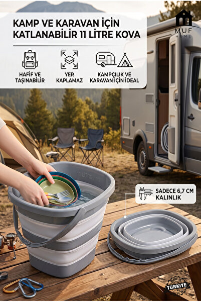 MUF HOME Pratik Katlanabilir Kova 11 Litre - Kamp, Karavan ve Ev İçin Portati...