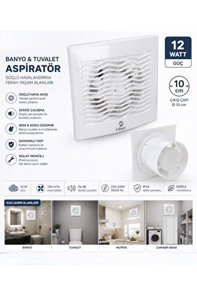 HİVA HV1100 4'' Banyo Ve Tuvalet Aspiratörü 12 Watt 100 mm Çap Elektrikli Asp...