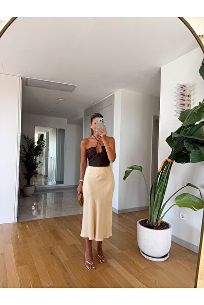 MERVE AKSOY Jaquan Saten Etek - Bej