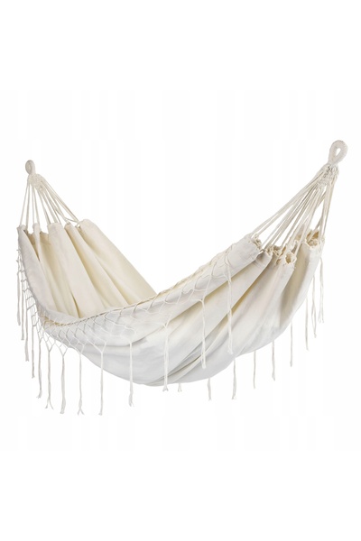 bauerkraft Hamac dublu de exterior cu franjuri, balansoar, 200x150cm, boho bej