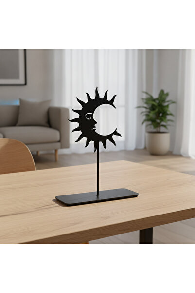 Bafidica Minimalist Boho Stil Güneş ve Ay Yüzü Temalı Siyah Metal Masa Üstü D...