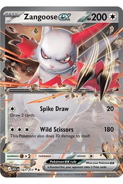 Pokemon TCG Zangoose Ex # 167 Pokemon Ascended Heroes Original Card