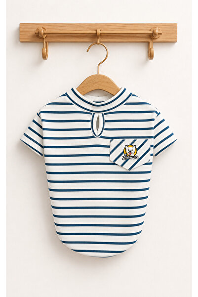 Lokums Navy Blue Striped Short Sleeve Summer Dog T-Shirt Dog Apparel