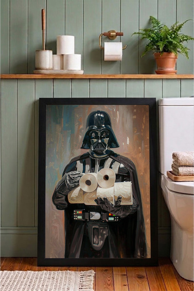 Tuvalet Kağıdı Tutan Darth Vader Çerçeveli Tablo - Eğlenceli Komik Tuvalet WC Banyo Dekoru