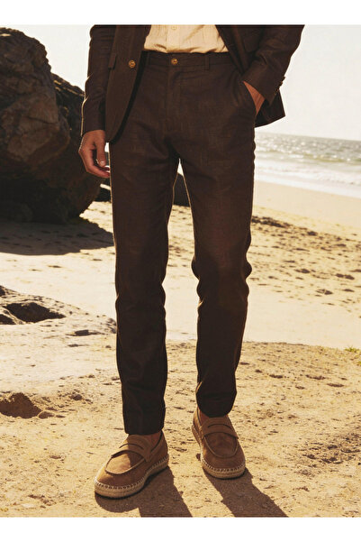 FAV Slim Fit Linen Blend Flexi Waist Formal Trousers