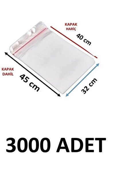 MTKardeşler 3000 Pieces 32 X 40+5 cm Adhesive Transparent Opp Bags Dowry Bags