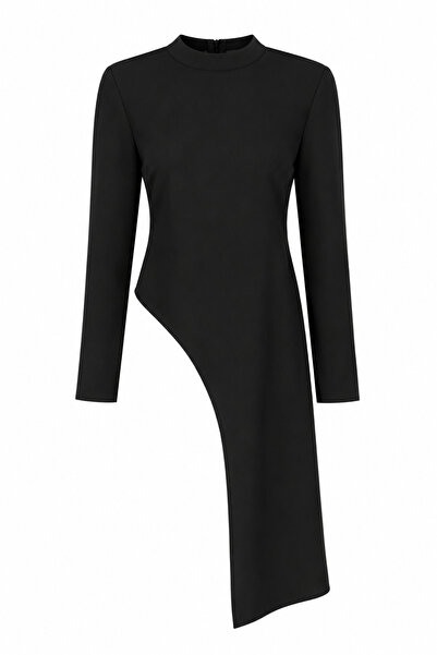 HAZELANNA High Neck Oval One-Piece Black Blouse