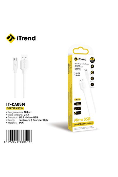 itrend Cablu USB-A la Micro USB iTrend, 1 m, Încărcare Rapidă 2.4A, Transfer ...