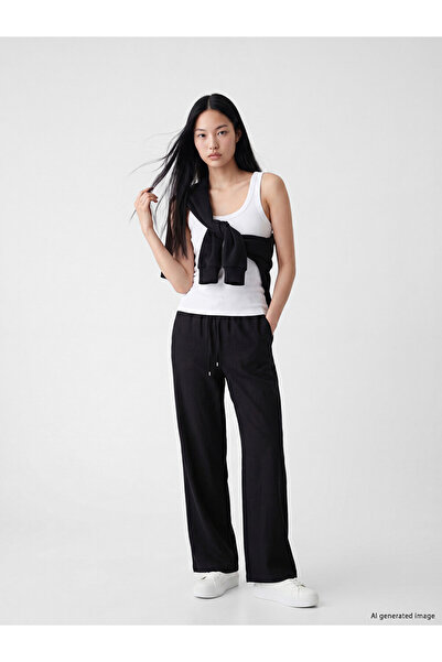 LC Waikiki Rmz Gi̇yi̇m Farkiyla Women's Linen Blend Trousers with Waist Cord