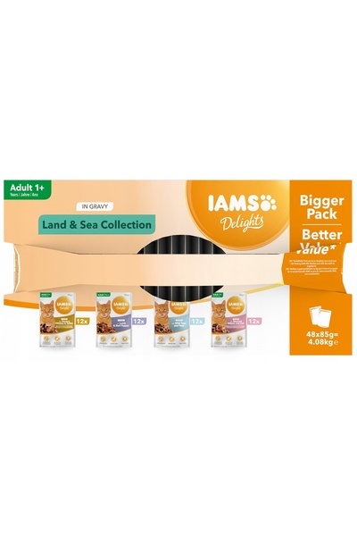 NO BRAND Hrană pentru pisici IAMS Delights Gravy Land & Sea (48 x 85 g)