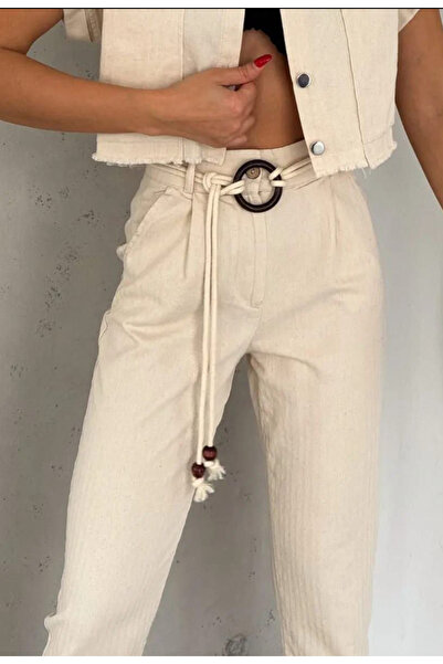 Perry Boutique Γυναικείο λινό παντελόνι με λεπτομέρεια στη μέση και ελαστική ...