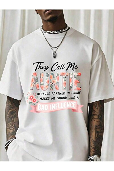NOURAM تي شيرت بتصميم زهري بطباعة "They Call Auntie Because Partner In Crime ...