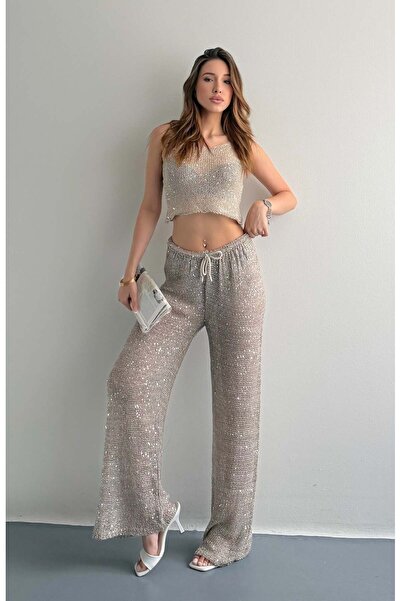 Perry Boutique Παντελόνι παραλίας από διχτυωτό ύφασμα με παγιέτες