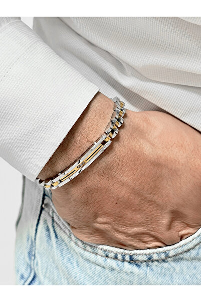 FERRO Yellow and Silver Steel Men's Bracelet Frj10196A-D 2 Year Warranty Gift...