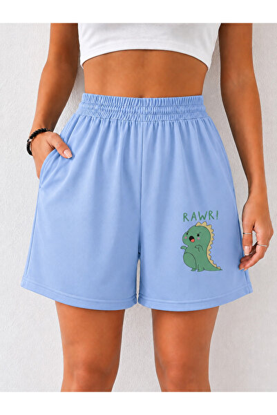 ZAVIXO Women's 100% Cotton Dinosaur Printed Black Shorts with Pockets and Ela...
