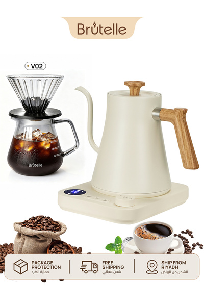 Brutelle V60 Pour Over Coffee Maker Set 900ML Electric Gooseneck Kettle with ...