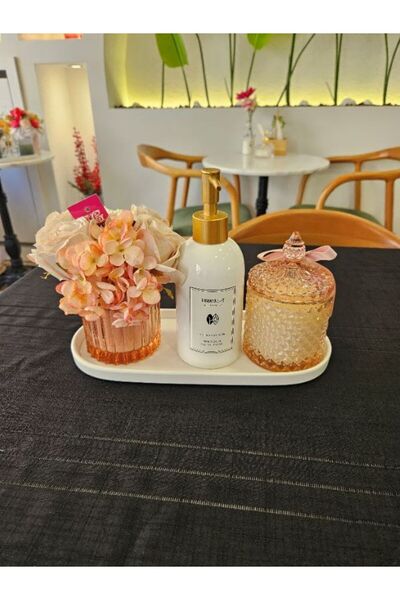 MİMSEGÜN DEKOR Pink Flower Scented Candle Bath Set
