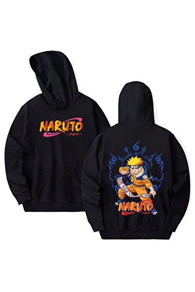 STİL-X Hanorac cu glugă din bumbac imprimat Anime Naruto Uzumaki, cu mânecă l...