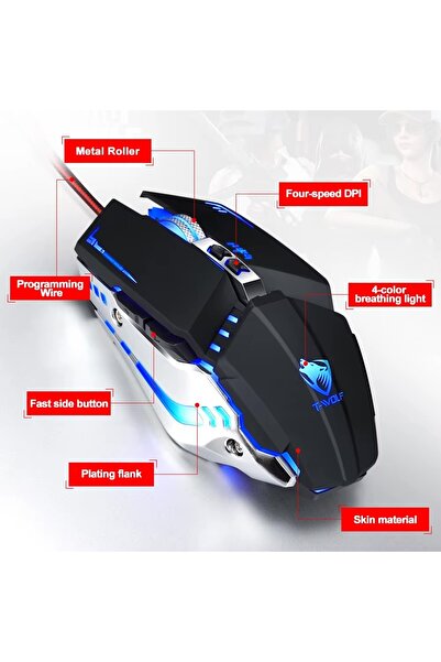 T-WOLF V7 Mekanik 7 Tuşlu 4 Renkli RGB Makro 1600 DPI Oyuncu Mouse