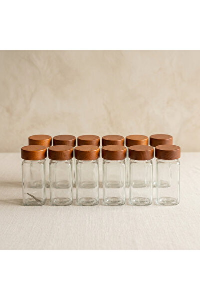 ELZEY HOME Acacia 12-Piece Square Spice Jar Set with Lid (16 Etchects)