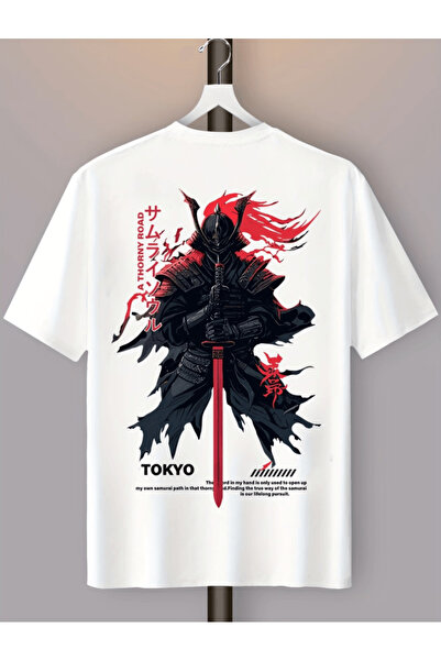 one button Tricou Premium Oversize cu imprimeu cu personaj Samurai