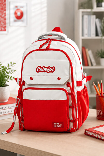 Catwins Red Unisex School Backpack with Laptop Compartment and Accessories fo...
