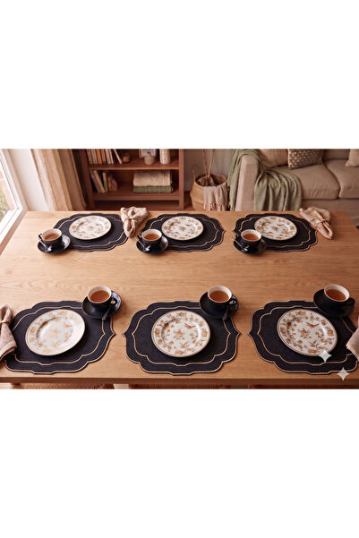 vipceyiz 6 Pieces Black Double Embroidered American Service Set