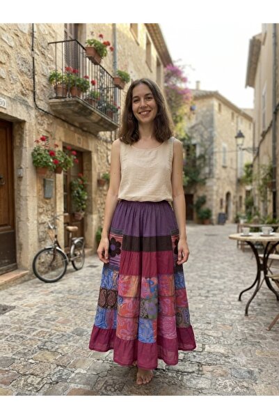 AYASOFYA OTANTIK Women's Nepalese Ethnic Patterned Skirt with Elastic Waist a...