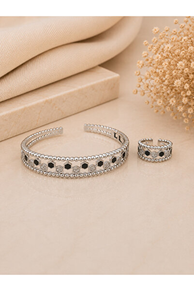 Generic Bracelet with Ring, Silver Color with Black