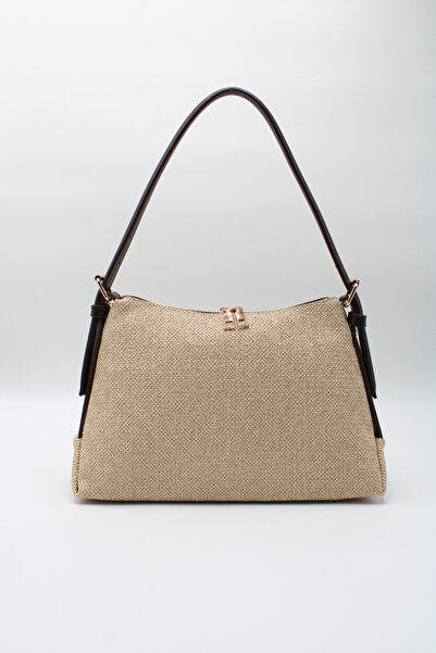LASSO Women's Straw Belt Strap Suede Zippered Faux Leather Hand and Shoulder Bag