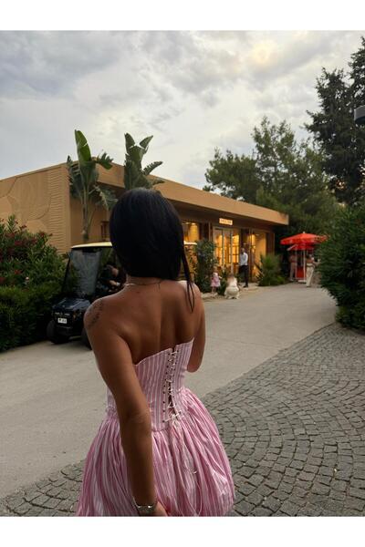 İambabydesign poplin çizgili kumaş korse balon etek